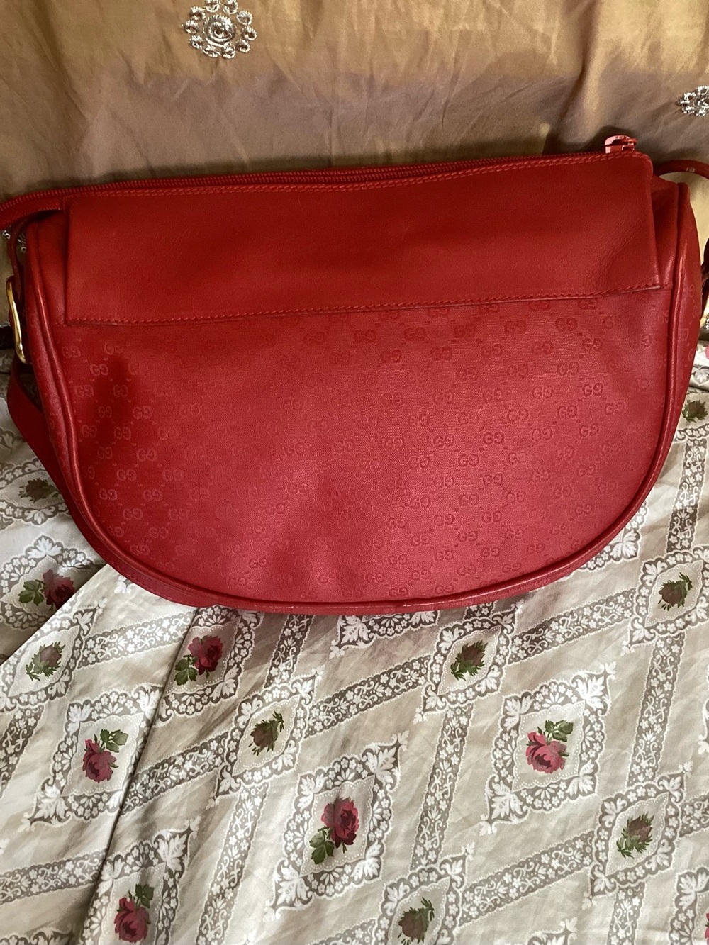 Vintage Gucci Micro-Monogram Red Leather Half-Moon Crossbody Shoulder Bag EUC - Picture 10 of 16